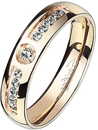 Mianova Damen Band Ring Edelstahl Rosegold Bandring mit einem Kristall Zirkonia Stein Damenring Solitärring Trauring Verlobungsring Fingerring Rose Gold vergoldet Größe 54 (17.2)