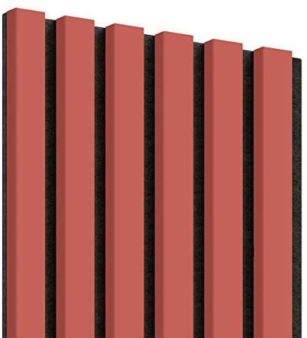 KLEMP Wandpaneele – Lamellenleisten aus MDF auf Filz 30x275 cm, Wandverkleidung zur Montage mit Kleber oder Klebeband auf schwarzem Untergrund 6er-set Koralle