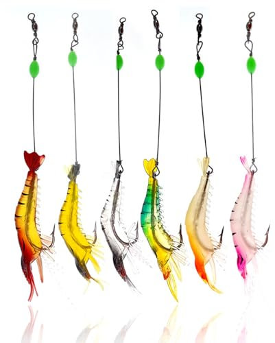 Gambero Bionico Luminoso, Esche Morbide Per Pesca, Esca Artificiale in Silicone, Gamberetti Esche Con Ami Affilati Per Canne da Roccia, Mare e da Tavolo(6 Pc)