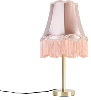 Qazqa Klassisch Tischleuchte mit Schirm, Tischlampe - Granny - Rosa, Rund, max. 40W, Geeignet für LED, 58.5cm, Ideal als Flur, Wohnzimmerlampe, Schlafzimmerlampe und Küche lampe