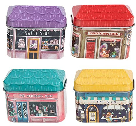 Cabilock Tins House Shaped Storage Tin 4pcs Boxes House Tin Box Organizer with Lid Snack Tin Box Living Room Candy Boxes Coffee Beans Tinplate Household Mini House Shaped Tin Metal Tin