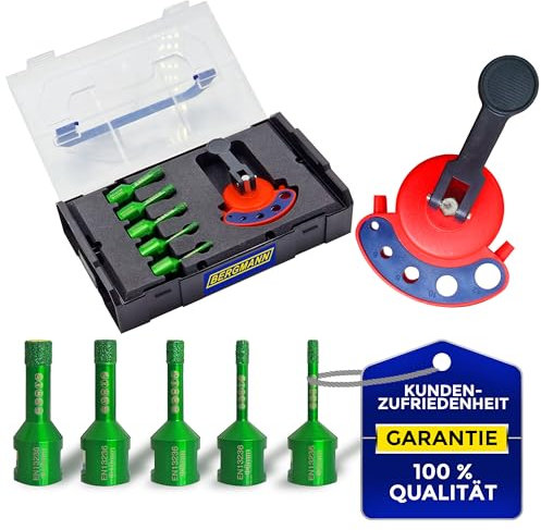 BERGMANN ® SET 6-tlg. [12/10/8/6/5mm + Anbohrhilfe] | Profi Fliesenbohrer Diamantbohrer Granitbohrer | Winkelschleifer Feinsteinzeug Fliesen Keramik Granit Flex