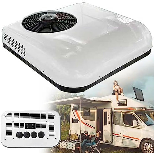 ELOMAS RV Condizionatore D'Aria 12V/24V DC,Elettrico All-In-One Aria Condizionatore RV,Per RV Caravan Truck Trattore 850W Parcheggio Condizionatore D'Aria,White-12V