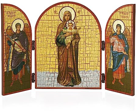 NKlaus Gottesmutter gesegneter Himmel Ikone Triptychon Holz 25x16cm Christlich 13827