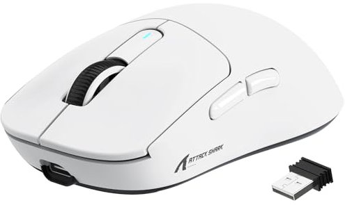 VGN GAMEPOWER ATTACK SHARK X3 SUPERLIGHT Mouse Gaming Wireless, 49g Ultraleggero eSport Mouse da Gioco, PixArt PAW3395, 26000DPI, 2.4G/BT5.0/Cablato Mouse Bluetooth, Durata Batteria 200Hrs, Bianco