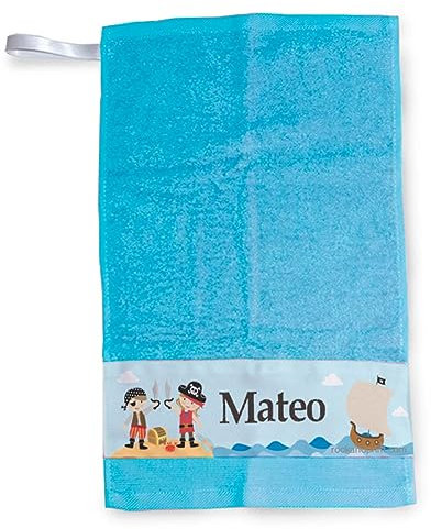 Toalla Cole Guardería PIRATA Personalizada Nombre Con Cinta para colgarla Vuelta al Cole Regalo Niño Niña Infantil Fomdo del mar