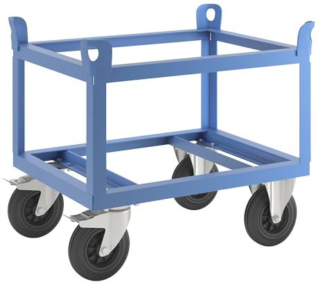 eurokraft | pro | Plateau roulant en acier | pour demi-palettes | charge max 500 kg | hauteur de chargement 650 mm | bleu