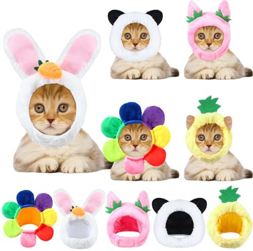 Katzenhut, entzückendes Kostüm, Hasenhut mit Ohren, lustige Mähne, Katzenhut für Katzen und kleine Hunde, Kätzchen, Welpen, Party, Kostüm, Zubehör, Kopfbedeckung (Panda, Kaninchen, Ananas, Erdbeere,