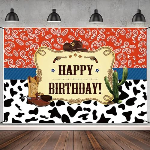 MIRRORANG 1,8x1,1m Alles Gute zum Geburtstag Banner Wild West Thema Geburtstag Party Dekorationen Banner Kaktus West Cowboy Geburtstag Hintergrund Geburtstag Party Dekoration
