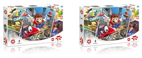 Winning Moves Super Mario Odyssey 500 Piece Jigsaw Puzzle Game, join Mario and Cappy in Cascade Kingdom to defeat Bowser and rescue Princess Peach, gift and toy for ages 8 plus (Pack of 2)