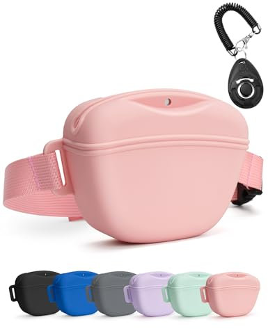 heouvo Hundeleckerli Beutel mit Trainingsklicker, stärkerer Magnetverschluss gegen Verschütten, 1,67 Tassen Silikon Leckerli Beutel Gürteltasche mit Hüftgurt für Haustier Training Gassi gehen