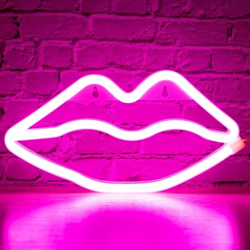 XIYUNTE Lip Neon Light Sign - USB or Battery Powered Lip Neon Signs for Wall Art Decor, Pink Lip Led Signs for Bedroom, Girls Room, Kids Room, Party, Valentine's Gift