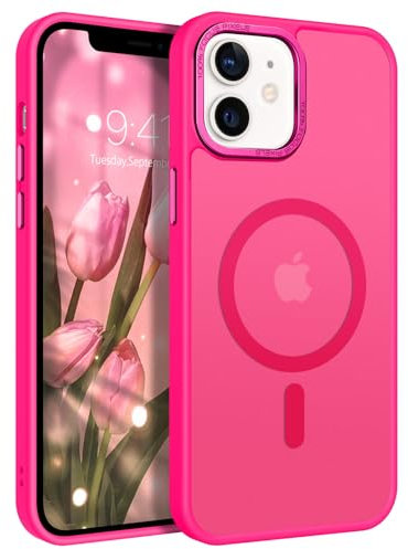 GaoBao Magnetic Case for iPhone 12/12 Pro, Fashion Slim Fit iPhone 12/12 Pro Phone Case, [Compatible with MagSafe] Shockproof Translucent Matte Protective Cover for iPhone 12/12 Pro 6.1, Hot Pink