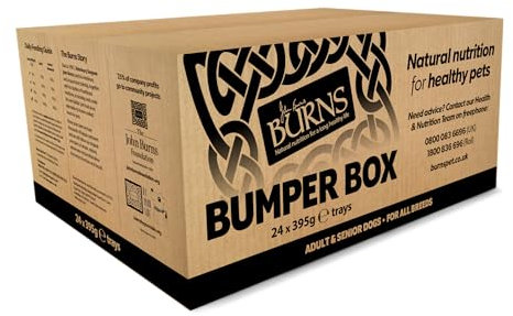 Burns Pet Nutrition Wet Dog Food For Adult & Senior Dogs – 24 x 395g Variety Box (8 x Free-range chicken, 8 x Wholesome Turkey, 4 x Hearty Lamb, 4 x Wild Fish)