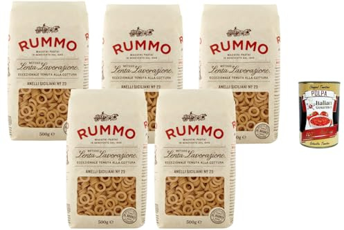 Italian Gourmet Bundle Anelli Siciliani N.23 5x 500g + Italian Gourmet Polpa Gratis – Italienische Ring Pasta aus Hartweizen für Ofenpasta, Suppen, Tomatensauce, Aufläufe & Mediterrane Familienküche