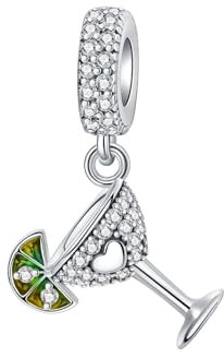 BIZK Sektglas & Zitronenscheibe Charm-Anhänger für Armband 925 Sterling Silber Charm Bead Pendant für Europäische Armbänder und Halsketten