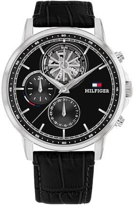 Tommy Hilfiger Multi Zifferblatt Quarz Uhr für Herren Kollektion mit Lederarmband Lederarmband - 1710605
