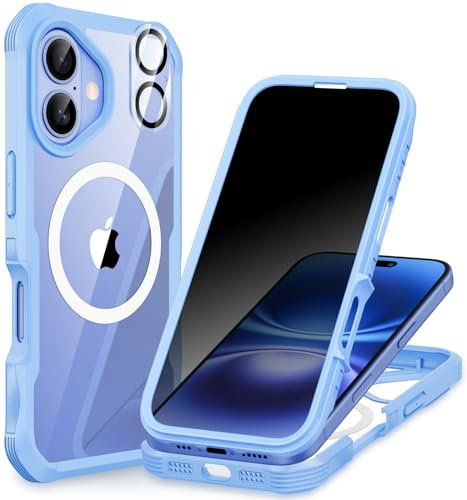 CENHUFO Compatible with iPhone 16 Privacy Case Fits Magsafe, Built-in Anti-spy Screen Protector with Camera Lens Protector, 360 Full Body Protective Phone Case for iPhone 16 Case 6.1 Inch -Blue
