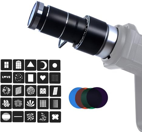 Bowens Mount Optical Snoot Gobo Projector, 4 Color Filters, 25 Gobos, Filter Frame, Lens and Projectiom for Monolight Photography LED Light and Strobe Light Photographic Equipment