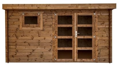Abri de Jardin en Bois, traitée, EP 28mm INT042, Espace utile 9.9m² INT042