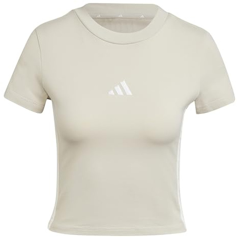 adidas Women's Essentials 3 Stripes Slim Baby T-Shirt, Wonder Alumina/White, M
