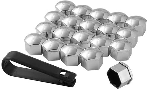 LeaHy 20 Stück Auto Radschrauben Kappen Für Peugeot 108 208 308 T7 T9, Universal Sechskant Radbolzen Staubschutz Mit Demontagewerkzeug Set Autodekoration Zubehör,A/Silver-17mm