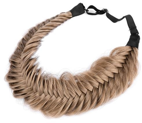 Gledola 2 Stränge Wide Messy Fishtail Geflochtene Zöpfe Stirnband (dunkel asch blond, Fischschwanz)