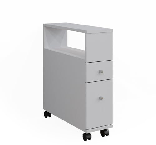 Vicco Badschrank Fynn, Badezimmerschrank mit Schubladen, Weiß, 17.6 x 61.6 cm mit 2 Schubladen