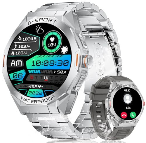 LIGE Smartwatch Herren mit Telefonfunktion, 1.46 Zoll HD Touchscreen Metallarmband Fitnessuhr Herren mit Pulsmesser Schlafmonitor, 100+ Sportmodi, 3ATM Wasserdicht Smart Watch für Android iOS