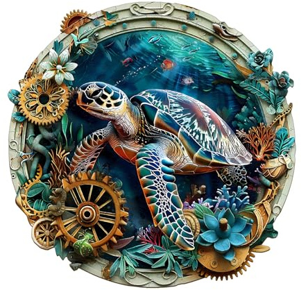 Blumuze Puzzle Bois Adulte, Tortue en Relief Puzzle en Bois Animaux | Jigsaw Puzzles en Bois Animal Unique Pour Adulte, Embossed Turtle Wooden Puzzles avec Boîte-Cadeau en Bois L-34*33.7cm