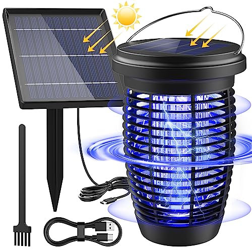 PALONE Solare Lampada Antizanzare, Ricaricabile Zanzariera Elettrica 2500mAh/4500V USB C UV Lampada Zanzare con 4W/5V Staffe Solare & Cavo 3,5M e 1M Type-C Cavo per Esterno Interno