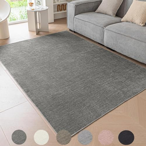 Ceneco Teppich Wohnzimmer,Kurzflor Teppich Schlafzimmer, Grau Dünne Teppiche Büro, rutschfeste Waschbare Teppiche Küche, Tepich Kurzflor Kinderzimmer, Lounge Bereich Teppisch (Dunkelgrau, 160×230cm)