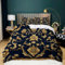 Navy Blue King Cover Double Gold Art Flower Bedding Sets Printed Soft Microfiber Quilt Cover 230x220 cm and 2 Pillowcases 50x75 cm with Zipper Closure for Teens and Adults