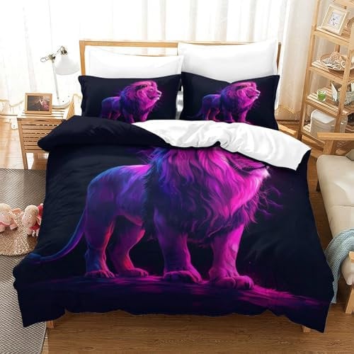 BSTELA9IE Löwe Bettbezug Bettwäsche Set Kinderbettwäsche-Set Reißverschluss Mit Kissenbezug Betten Set Für Jugendliche Kinder Schlafzimmer Single(140x200cm)