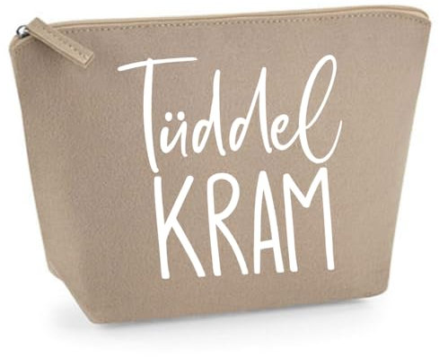 Kosmetiktasche Tüddelkram - Schminktasche Damen - Kulturbeutel für Frauen - Geschenk für Freundin - Abschiedsgeschenk Kollegin Reiseschminktasche (Sand, S)