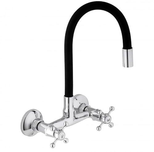 Yoka Home - Wasserhahn Küche - Wasserhahn Wandmontage - Küchen-Armatur mit langem Flexiblem Auslauf 360° Schwenkbar - Spültischarmatur Zweigriff - Schwarz