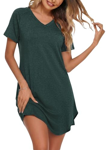 Marvmys Chemise De Nuit Femme Manches Courtes Col v Robe Nuit en Coton à Rayures Vetements De Nuit Confortables pour Femmes S-4XL