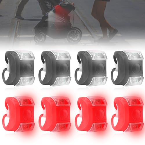 Kinderwagen Licht, 3 Lichtmodi Wasserdichte Kinderwagenlicht, Silikon Buggylicht, Silikonleuchten Kinderwagen Licht Rot Weiß Leuchte Passend für Alle Kinderwagen Beleuchtung (8 Stück)