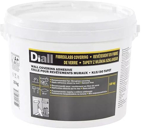 Diall Fiberglass Wall Covering Adhesive 10kg – Solvent-Free, Interior Glue for Smooth Walls – Tub Packing