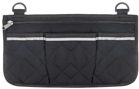 WUSJCOF Rollstuhltasche für Armlehne Rollstuhlsack mit reflektierenden Streifen Rollstuhl Tasche mit Namenskartenfach für Walker, Mobility Scooter, Rollatoren (Schwarz)