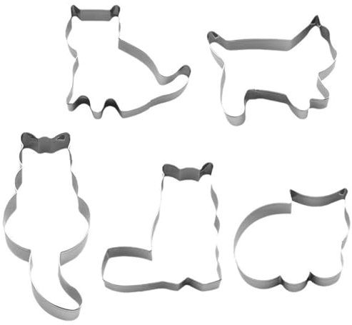 5 Piece Cat Cookie Cutter Set - Stainless Steel for Baking, Cake Decorations & Fondant Crafts