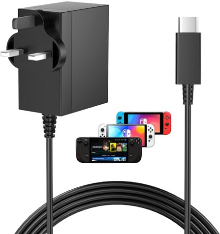 YISHIFD Switch Charger 45W Fast Charging Compatible with Nintendo Switch/Switch Lite/Switch OLED/Switch Deck Dock/Switch Pro Controller Supports TV Mode, AC Adapter with 1.5M/5FT