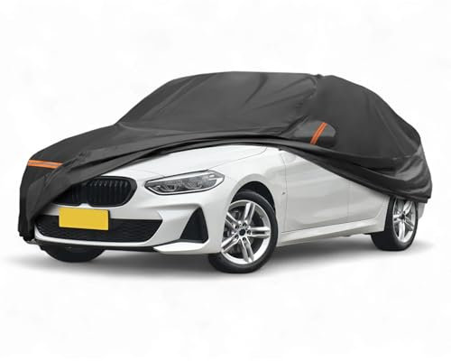 A ABSOPRO Autoabdeckung für BMW 1er F20/F21/F40/F41/G40/G41 2011-2024 PEVA Spunlace Baumwolle Outdoor Voll Autoabdeckung Alle Wetter Wasserdicht mit Passagiertür Reißverschluss Schwarz