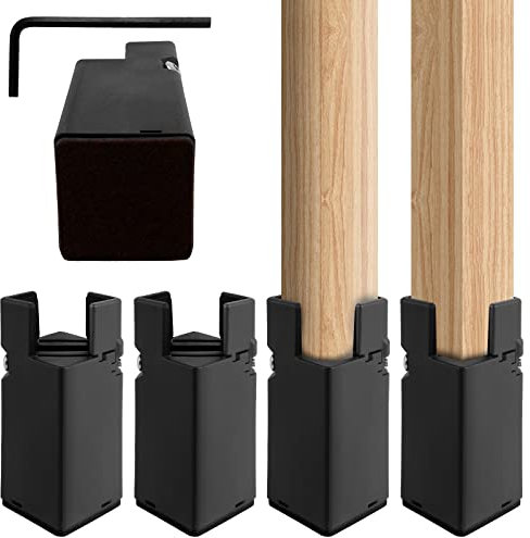 YERENCY Lot de 4 rehausseurs de meubles, rehausseurs de lit, de table, de chaise, de canapé, pour carré/rond - Diamètre : 20-35 mm - Pieds de chaise - Avec pince à vis - Noir - 4 pièces - 10 cm