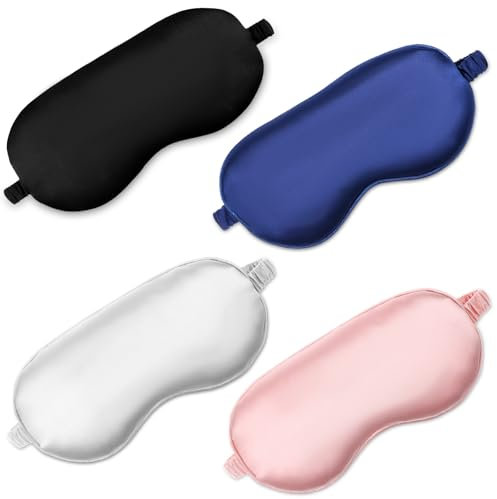 Yuanchu 4er Pack Seiden Schlafmaske, Schlafbrille Augenmaske Zum Schlafen Weiche Satin Augenbinde Gummiband Augen Schlafschutz Verstellbare Nachtschlafmaske Frauen Herren Yoga Reisen blockiert Licht