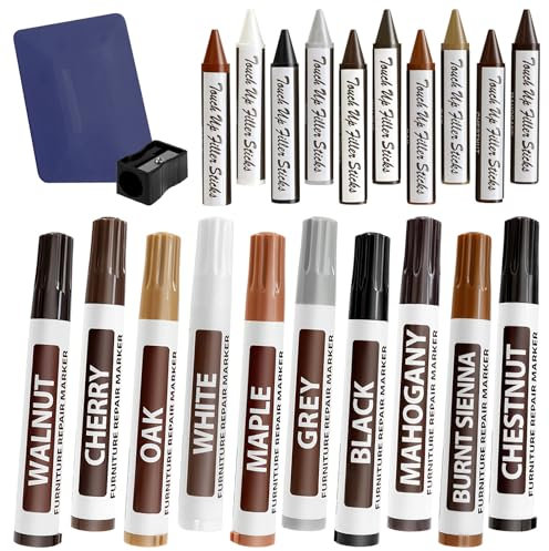 TPTGIAR Laminate Floor Repair Kit, Ten Colors Wood Repair Kit, 20 Pcs Wooden Floor Scratch Repair, Wood Filler Wax Sticks for Stains Scratches Wood Floors Tables Desks Carpenters