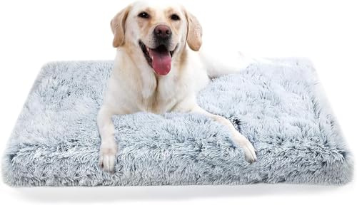 DONWEI Hundebett Flauschig 100X60X10Cm Hellgrau Waschbar Für Große Hunde | Weiches Plüschkissen Mit Rutschfester Unterseite, Abnehmbarer Bezug Schont Tiergelenke