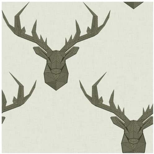 YöL Sage Green Geometric Stag - Modern Contemporary Versatile Sophisticated - Striking Feature Wall - Dinning Room Living Room Bedroom - Paste The Paper Wallpaper