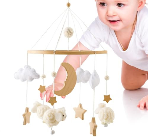 Baby Mobile Fürs Kinderbett - Musikalisches Mobile Für Babybetten | Dekoratives Boho Mobile Für Mädchen Und 0-36 Monate Mit Interaktiver Spieluhr Und Kinderwagen-Deko