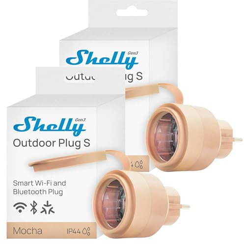 Shelly Outdoor Plug S Gen3 - Enchufe inteligente para exteriores, IP44, certificado mate, 12 A, 2500 W, iluminación exterior, medición de potencia, automatización exterior, Alexa, Google